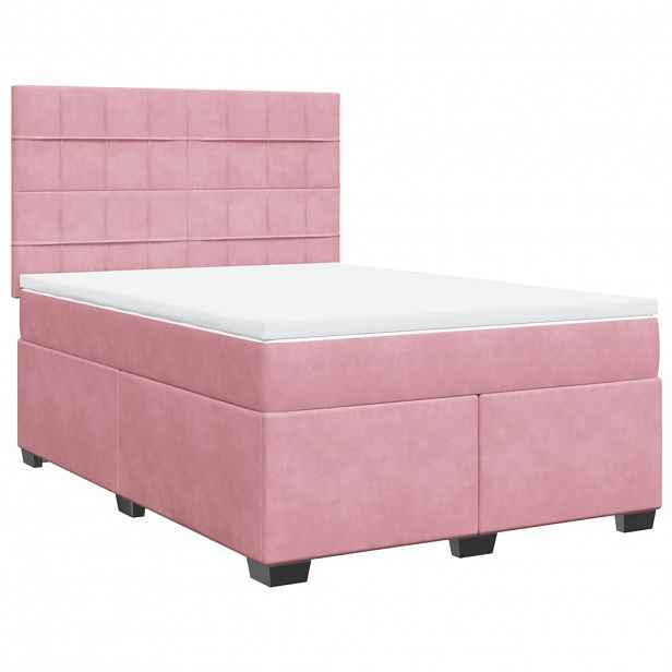 vidaXL Box spring postel s matrací růžová 140x200 cm samet
