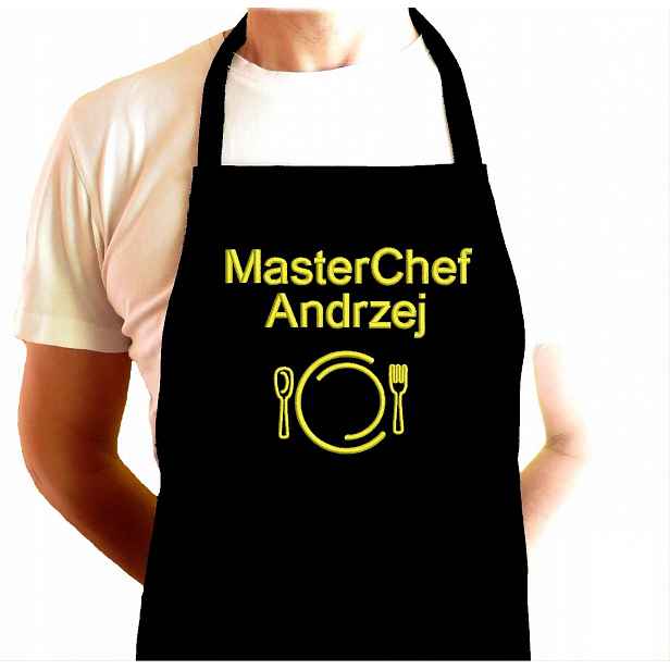 Kuchyňská zástěra MasterChef je praktickým dárek na Každé Narozeniny 18-99, výšivka
