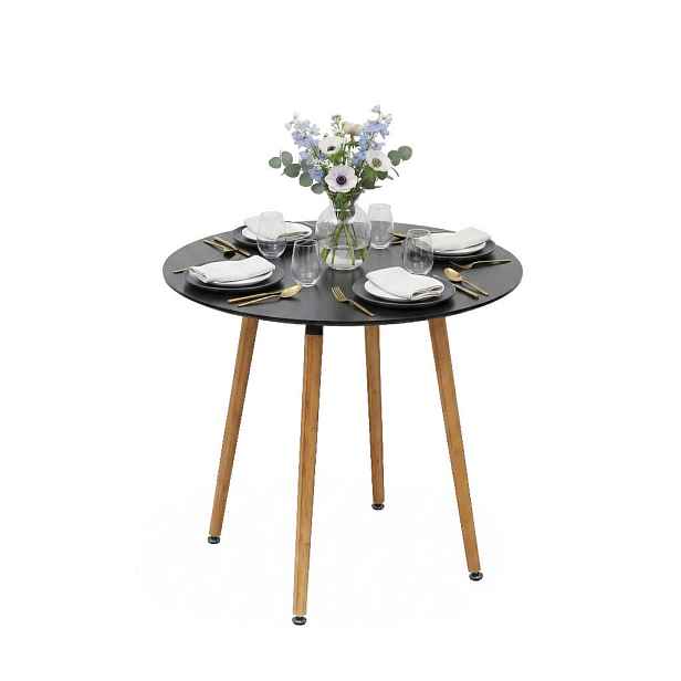 Relaxdays STŮL Černý jídelní kulatý bambusové nohy 80 cm