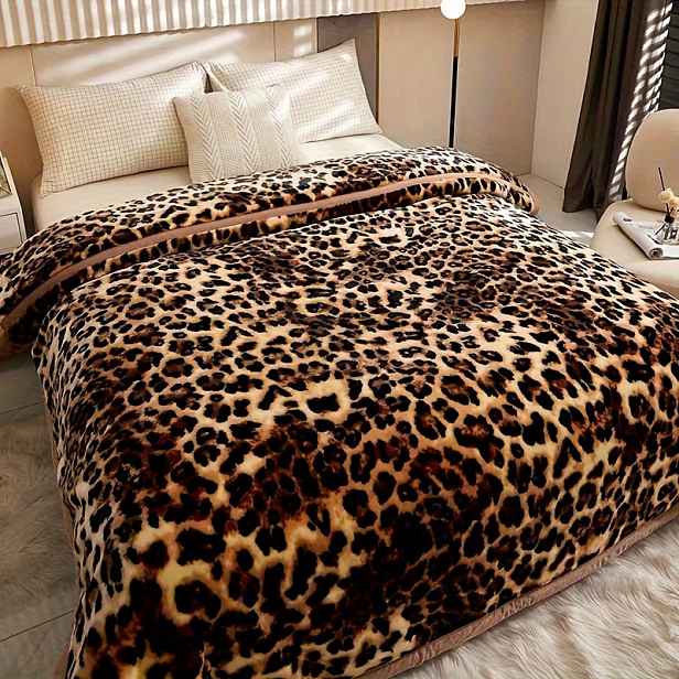 TEMU 1ks Měkká a teplá zesílená s leopardím vzorem a vysokou gramáží - Luxusní, pohodlná a teplá pro celoroční použití - Ideální pro ložnice, pokoje