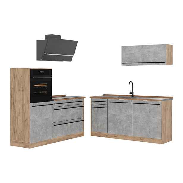 Vicco KUCHYŇSKÝ KOUT R-Line, Beton/Zlatý mocný dub, 160 cm pracovná doska Dub Goldkraft