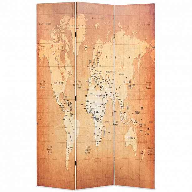 vidaXL Skládací paraván 120 x 170 cm Mapa světa žlutý