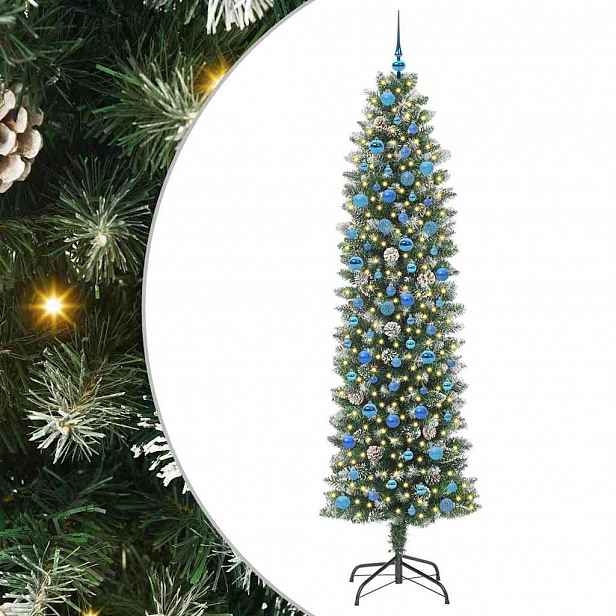 vidaXL Umělý štíhlý vánoční strom Zelená a bílá 240 cm