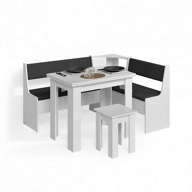 Livinity® ROHOVÁ LAVICE Tiberio Bílá 150 x 120 cm se stolkem