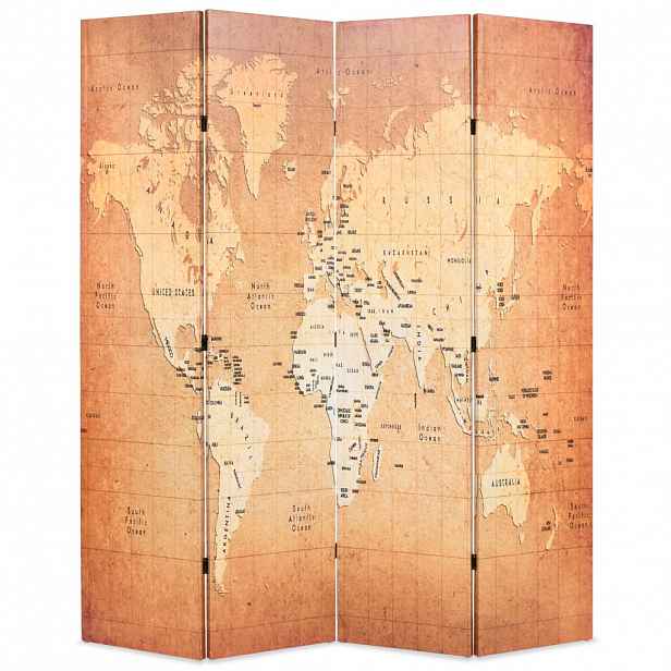 vidaXL Skládací paraván 160 x 170 cm Mapa světa žlutý