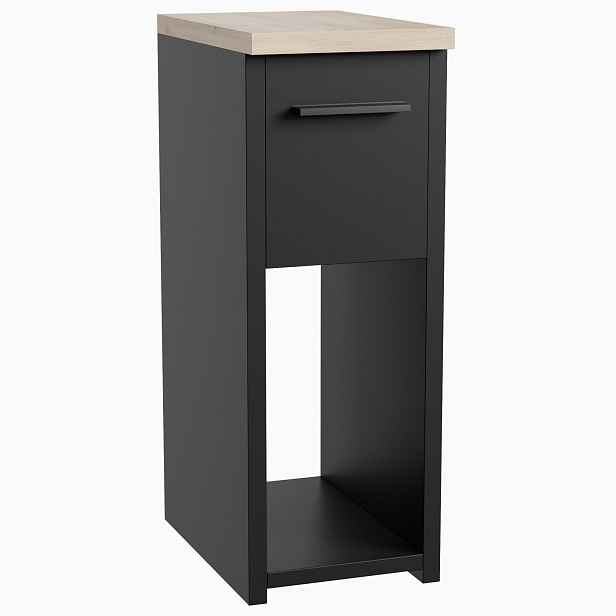 Noční Stolek Úzký Černý 20x30 cm Se Zásuvkou A Policí, Loft Styl, Snadná Montáž
