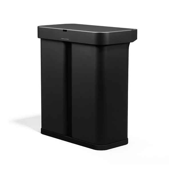Černý ocelový odpadkový koš 34+24 l na tříděný odpad/bezdotykový Dual Sensor – simplehuman