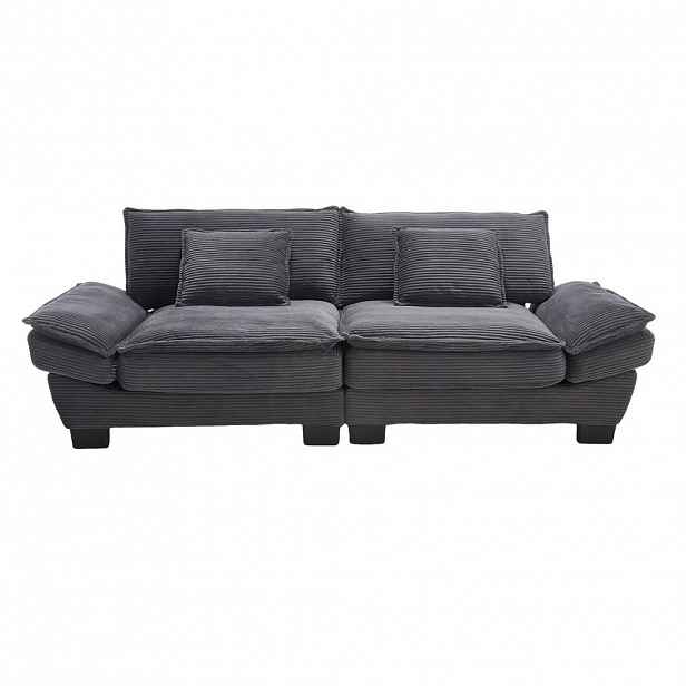 OKWISH DVOUMÍSTNÁ pohovka 224/81/81 cm tmavě šedá ze sametu s hlubokým sedem a 2 polštáři