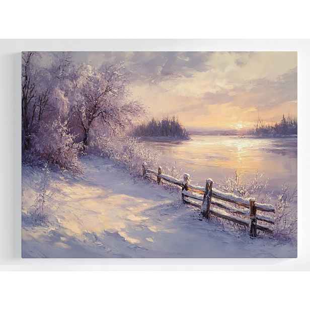 Plakát Krajina Pohled Slunce Zima Sníh Jezero Led 100x75