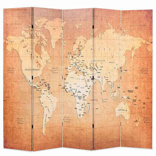 vidaXL Skládací paraván 200 x 170 cm Mapa světa žlutý