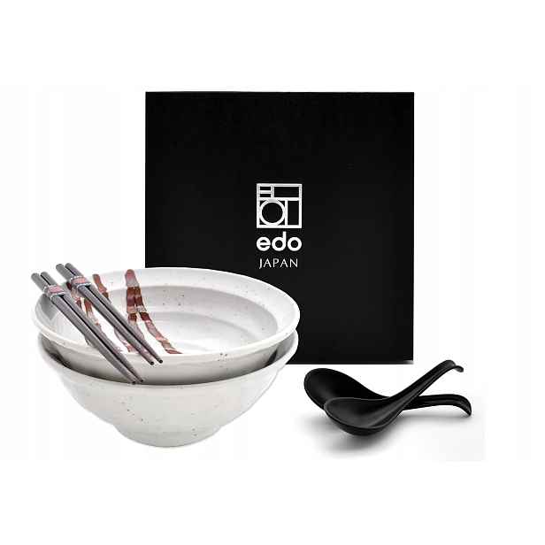 Sada 2 misek s lžícemi a paličkami Ramen Men Bachi White 22 cm Box