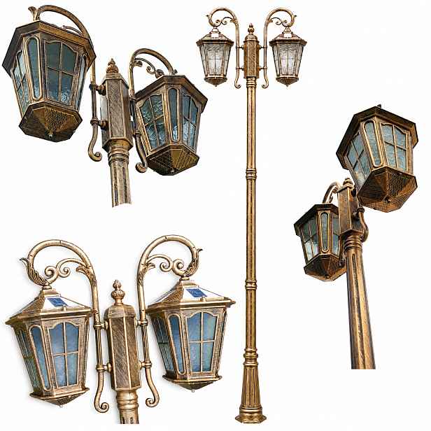 Zahradní solární Led zahradní lampa 3M s sloupkem v retro stylu, zlatá