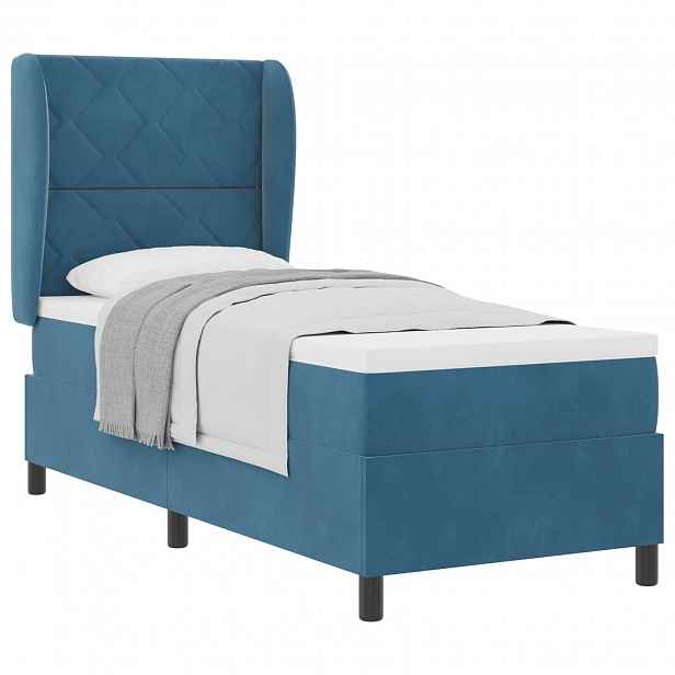 vidaXL Postel s boxspringem s čelo Tmavě modrá 200 x 80 cm samet