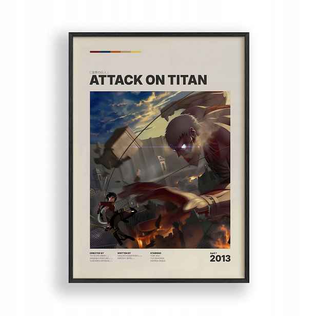 Obraz Útok titánů Boj s titanem Plakát Rámeček Dřevěný Černý 30x42 cm