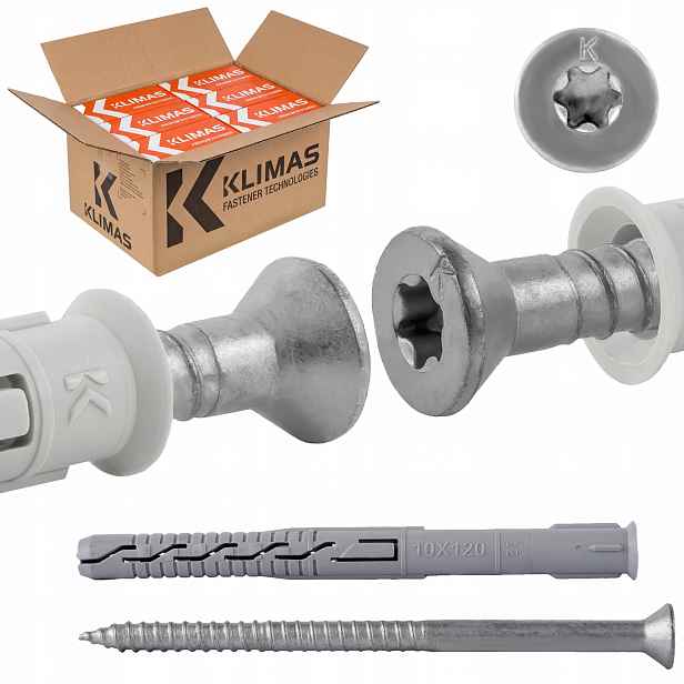 Rámové rozpěrné hmoždinky 10x120 mm 400 ks kuželová hlava Torx Klimas Kps-fast