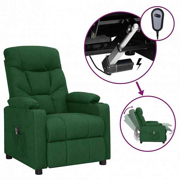 vidaXL Elektrické polohovací křeslo tmavě zelené textil