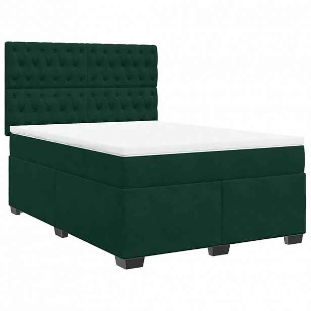 vidaXL Box spring postel s matrací tmavě zelená 140x200 cm samet
