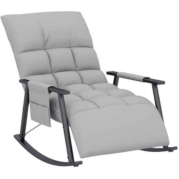 OKWISH HOUPACÍ křeslo 134/60/70 cm šedé z polyesteru s nastavitelnou opěrkou a podnožkou