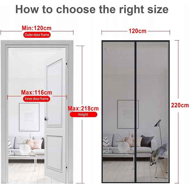Moskytiéra na dveře 120 × 220 cm s magnetickým rámem, černá