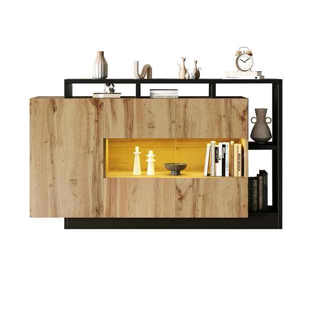 OKWISH BOČNÍ skříň 140/44/93,5 cm dřevěná z MDF s LED osvětlením a Bluetooth ovládáním