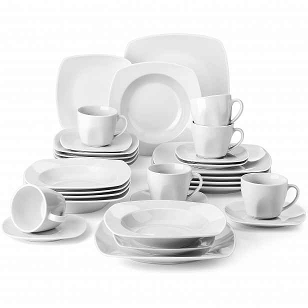 TEMU 30ks, Servisní sady, Porcelánové talíře a misky Slonovinově bílé, Servis pro 6 osob, pro domácí kuchyni, restauraci, hotel, Kuchyňské potřeby,