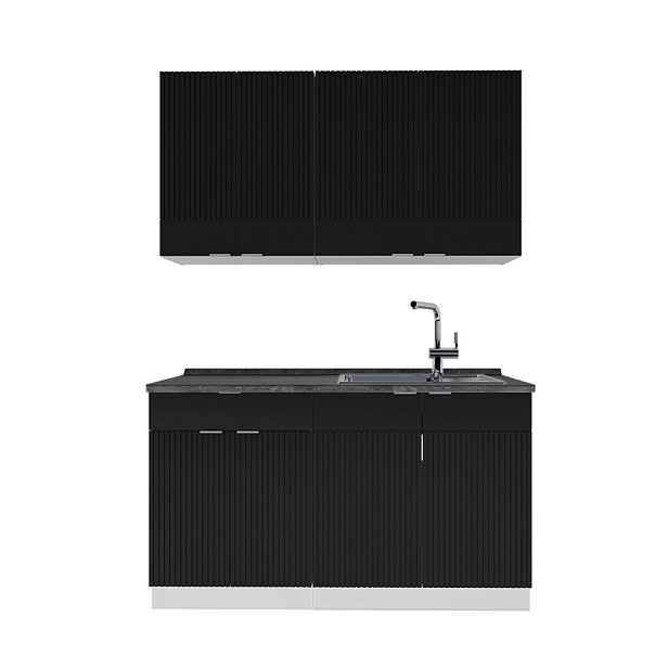 Vicco JEDNOTKOVÁ KUCHYNĚ Fame-Line Černý pruhovaný/bílý 140 cm , PD Antracit