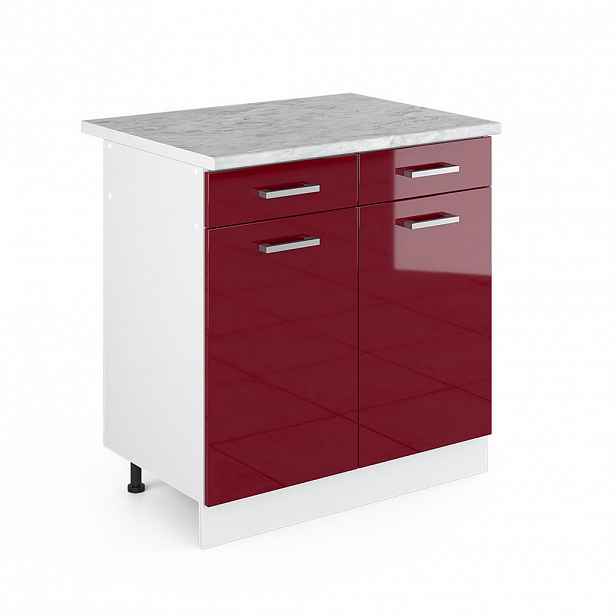 Vicco UNIVERZÁLNÍ ZÁKLADNÍ JEDNOTKA R-Line Bordó červená vysoký lesk 80 cm se zásuvkami a dvířky, s pracovní deskou