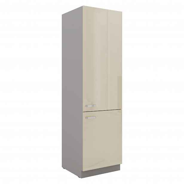 Skříňka pro vestavenou lednici 60 LO-210 2F Barva korpusu: Šedá, Barva dvířek: Krémový lesk (Karmen)