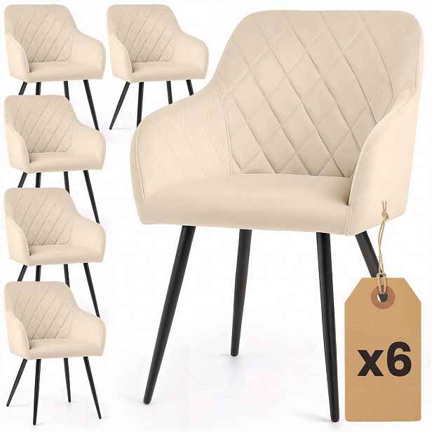 RAUMHIRSCH FURNITURE ČALOUNĚNÁ ŽIDLE, sada 6 ks, kovové nohy, béžová, černá 54,5/82/58