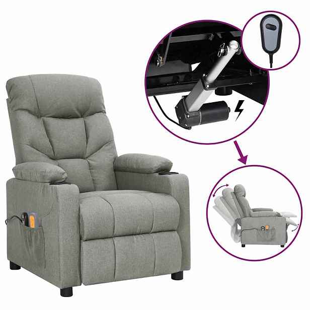 vidaXL Elektrické masážní křeslo světle šedé textil