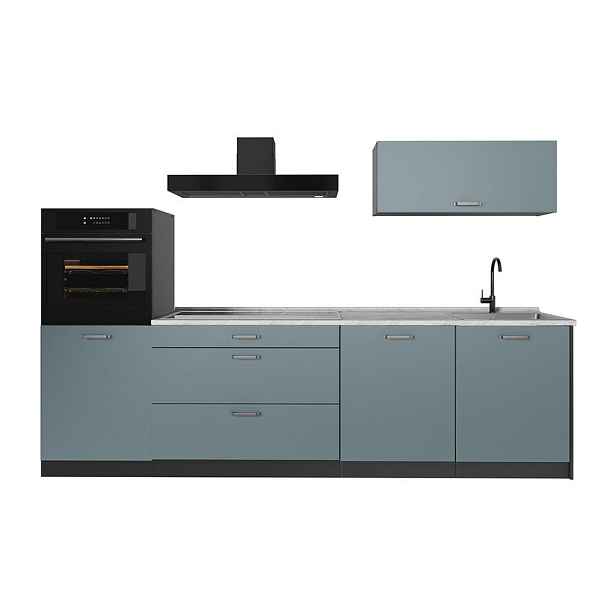 Vicco KUCHYŇSKÝ KOUT R-Line, Modrošedá/Antracit, 280 cm pracovná doska Mramor