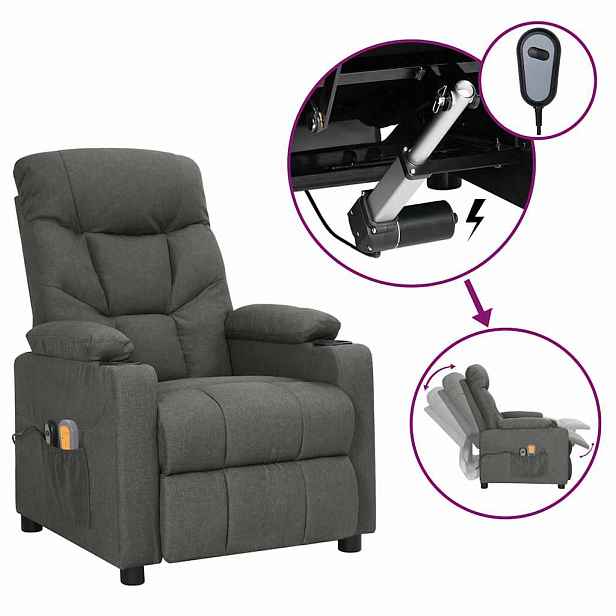 vidaXL Elektrické masážní křeslo tmavě šedé textil