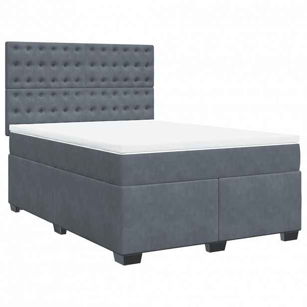 vidaXL Box spring postel s matrací tmavě šedá 140x200 cm samet