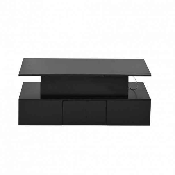 OKWISH KONFERENČNÍ stolek 100/50/40 cm černý z MDF s LED, výklopnou deskou a úložným prostorem
