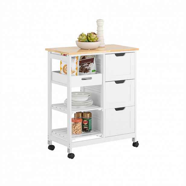 SoBuy KUCHYŇSKÝ VOZÍK se 3 zásuvkami Bílá 67x37x84cm Moderní
