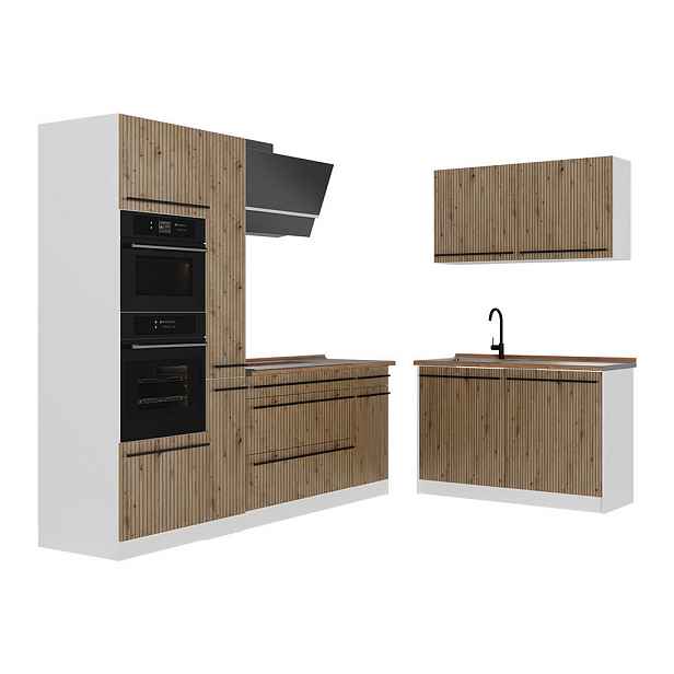 Vicco ROHOVÁ KUCHYŇ R-Line, Řemeslný dub/Bílá, 230 x 120 cm bez pracovní desky