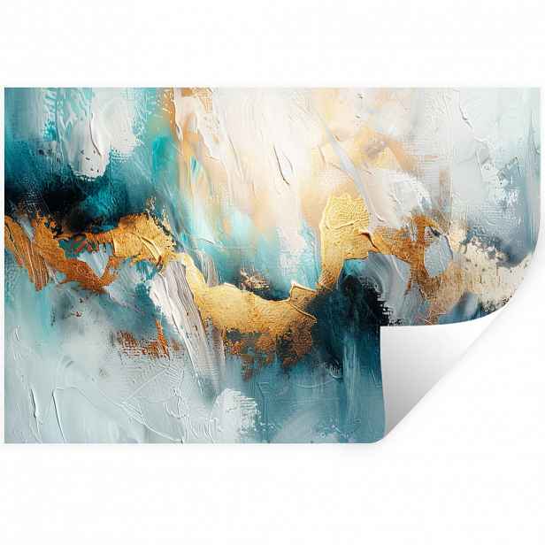 MuchoWow SAMOLEPKA NA ZEĎ Abstraktní - umění - zlatá - modrá 60x40 cm