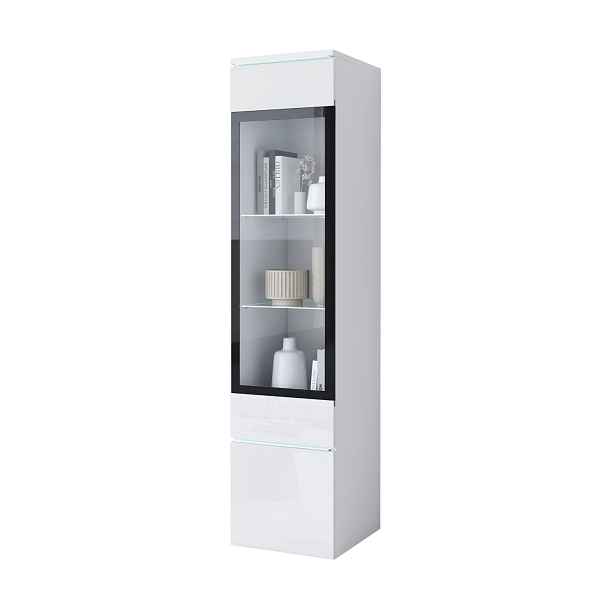 Úzká vitrína LED sloupek Vera bílý lesk (VRB00002+LED)