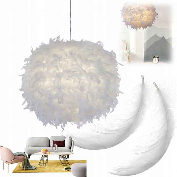 Závěsná Lampa S Peřím 30 CM Bílá Stínidlo E27 Boho Obývací Pokoj Ložnice