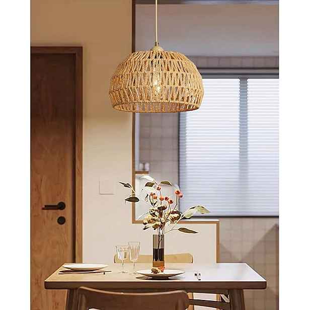 Forcoso Závěsná lampa Rattan Boho E27 30 cm Pletená Hnědá Nad Stůl