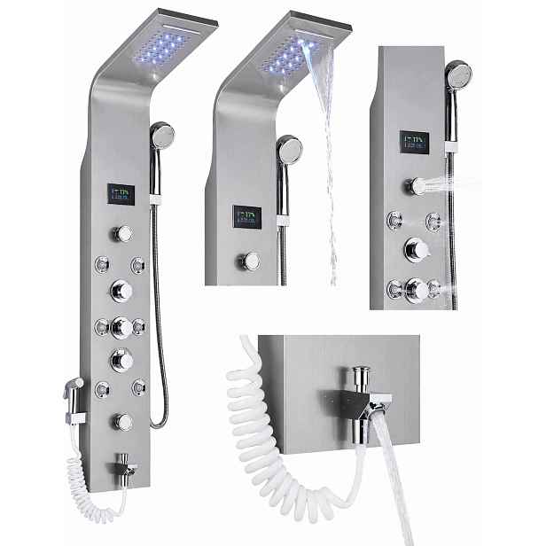 Led Sprchový Panel Sprcha Vodopád Hydromasáž Displej Bidet Nikl