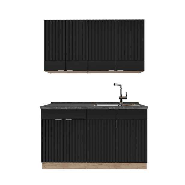 Vicco JEDNOTKOVÁ KUCHYNĚ Fame-Line Černý pruhovaný/zlatý dub 140 cm , PD Antracit