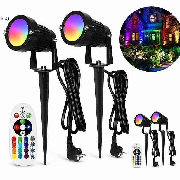 2KS Zahradní Reflektor Zapichovací špíz černý IP65 Led Rgb