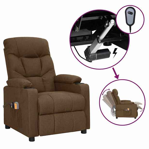 vidaXL Elektrické masážní křeslo hnědé textil
