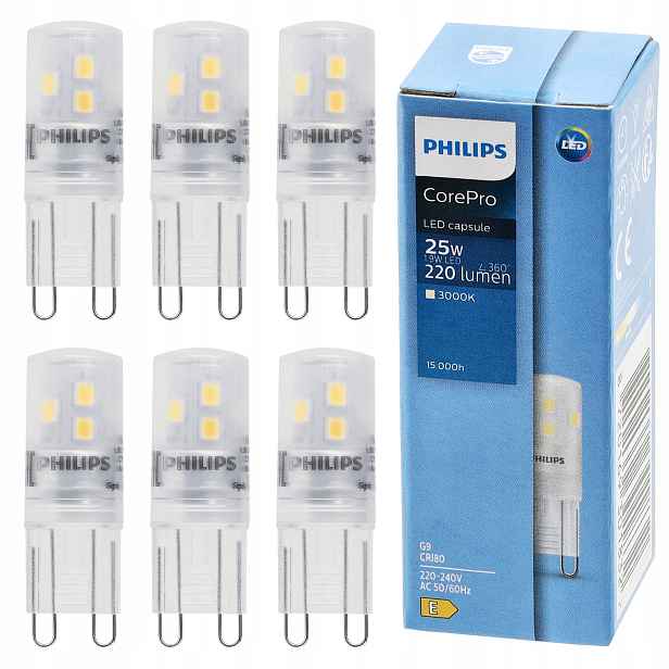 6x Led žárovka Philips G9 1,9W – Teplá Barva 3000K 220lm Premium
