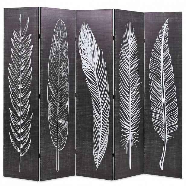 vidaXL Skládací paraván 200 x 170 cm pírka černobílá