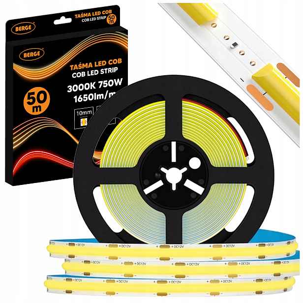 Led pásek Cob Neon 12V 50 m Velká role 528 diod 15W 1650lm 3000K Teplý 10mm