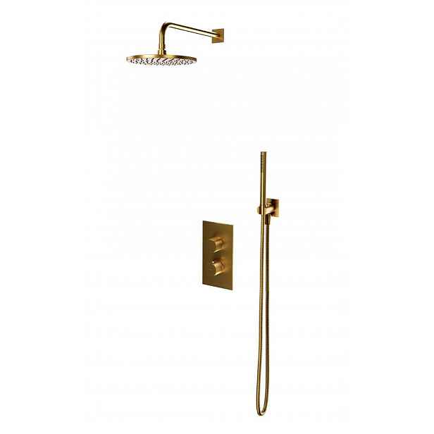 OMNIRES Contour - Sprchový set s termostatem pod omítku, s tělesem, průměr 25 cm, kartáčované zlato SYSCT11GLB