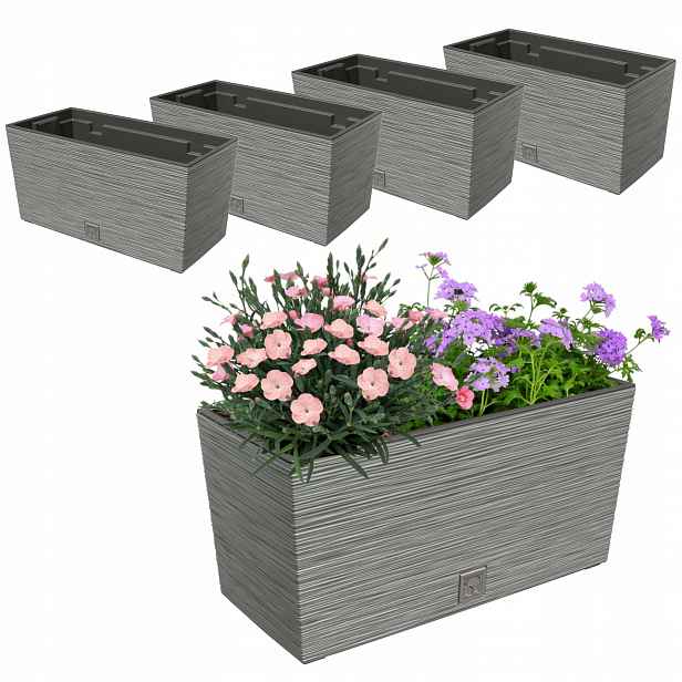 4x Květináč 12L balkonový truhlík 39,5x19,5 cm šedý prostorná vložka 8L