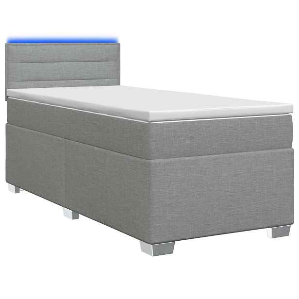 vidaXL Box spring postel s matrací a LED Světle šedá 90 x 200 cm